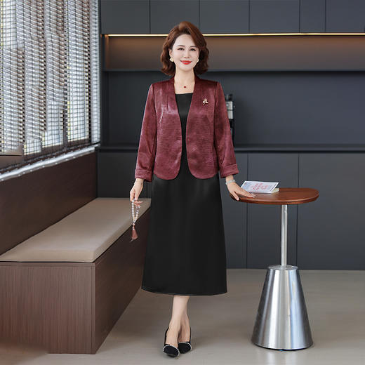 FW 8531中长款两件套连衣裙气质优雅修身妈妈装a字裙 商品图3