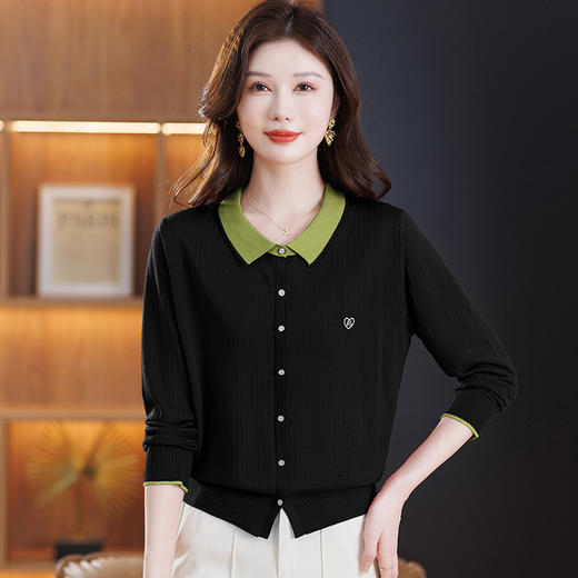 GZ5309-51 2025秋装新款洋气小衫短袖女宽松显瘦翻领针织衫半袖套头漂亮上衣 商品图2