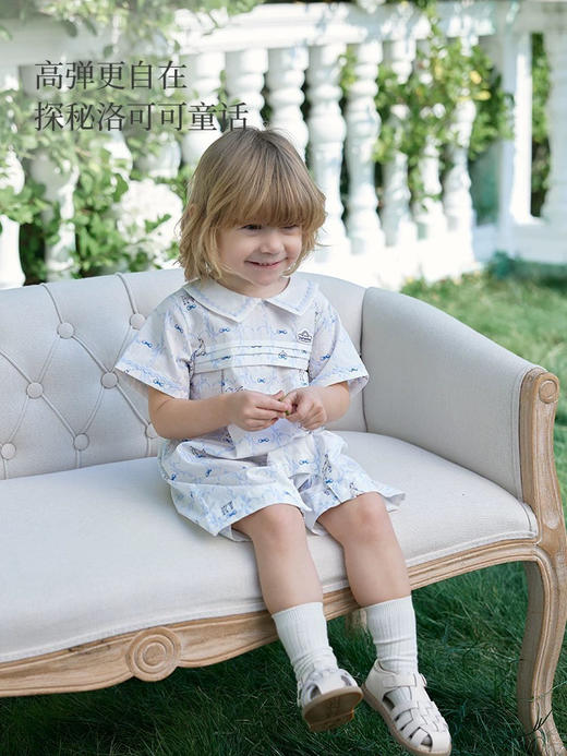 Domiamia 婴幼儿梭织短袖翻领爬服 男女宝宝春夏百搭薄款连体衣 商品图1