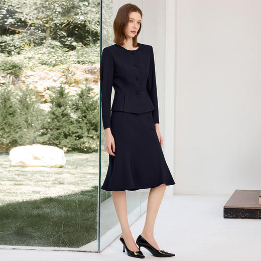 IWY/经典藏青色西装套裙女秋季长袖时尚气质职业鱼尾半裙两件套J25C201+J25S202 商品图2