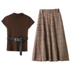 XM918时尚休闲套装2025秋季新款女装系带针织衫格子半裙两件套裙 商品缩略图4