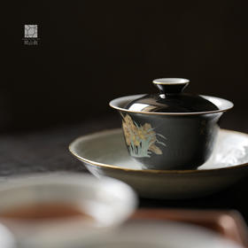 赋山堂丨黛墨水仙山石盖碗单个 景德镇手绘粉彩 功夫茶具 泡茶器