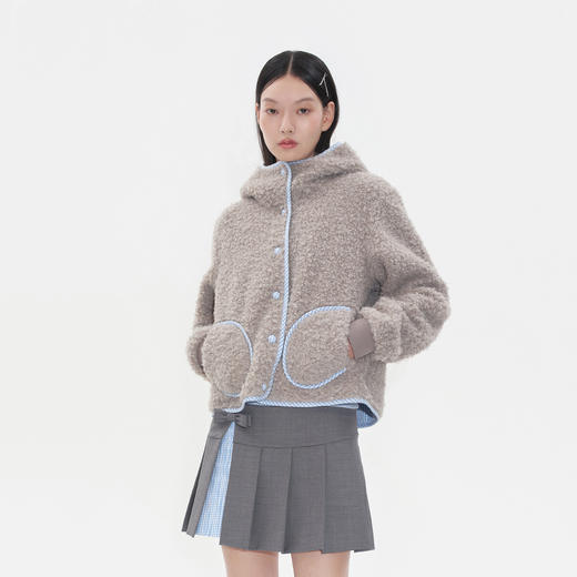 HERLIAN 2025秋季新品女士圈圈毛格纹拼接设计外套 商品图2