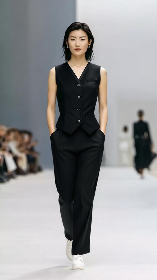 V领单排扣撞色边气质马甲 商品图0