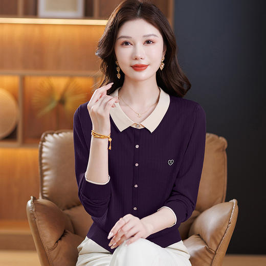 GZ5309-51 2025秋装新款洋气小衫短袖女宽松显瘦翻领针织衫半袖套头漂亮上衣 商品图3