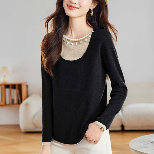 25103MYS-148设计感小众上衣女春秋假两件打底衫2025新款气质轻奢减龄毛衣短款 商品图1