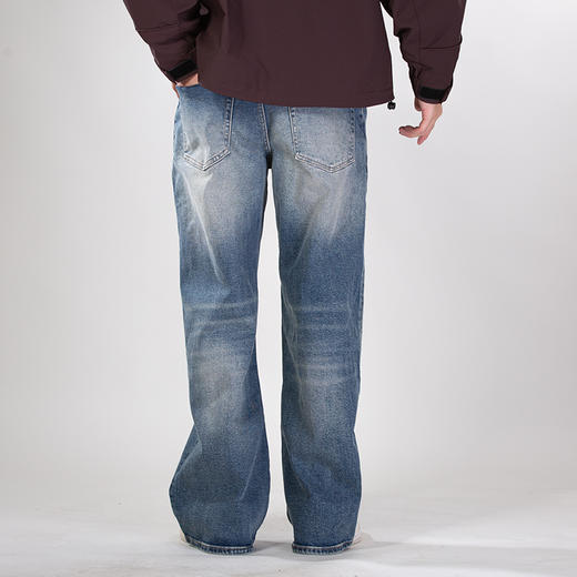 DRONKOO 2025 正常腰微吊磨复古洗水直筒中厚牛仔长裤 商品图3