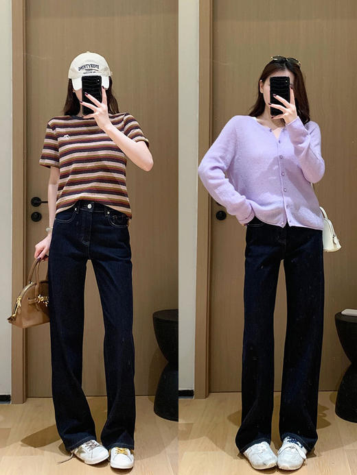 微笑牛仔云涡糯感四面弹刺绣直筒窄腿牛仔裤 商品图2