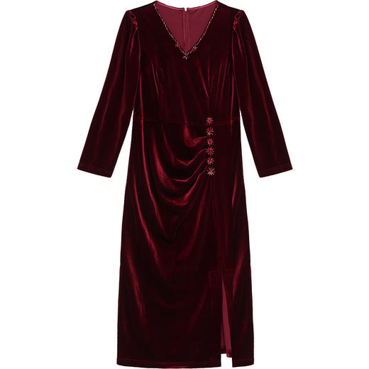 秋季新款金丝绒连衣裙，气质包臀裙中长款开衩裙QYM-LRX-615C9910-Y 商品图4