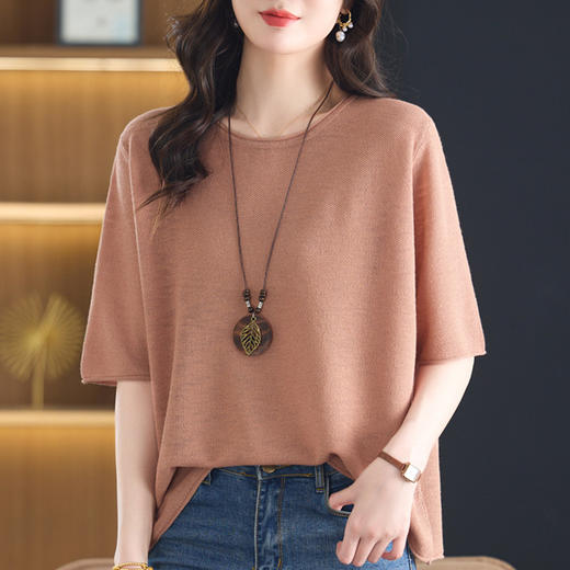 韩版纯色双面T恤，短袖薄款遮肚t冰丝宽松大码CC-5-6362 商品图0