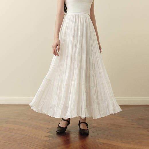 【严选】【孟子义同款】诗凡黎不规则重工压褶半身裙2025秋松紧腰蛋糕长裙7G9141071 商品图0