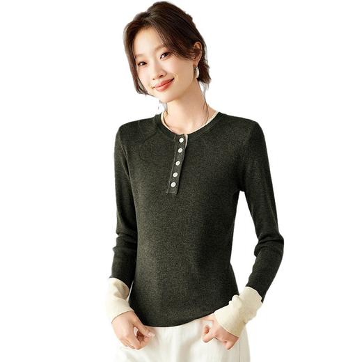 基础款撞色套头毛衣女2025秋冬季短款简约小衫纽扣装饰打底针织衫 商品图4