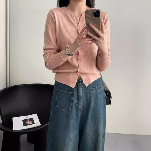 【秋冬圆领针织衫开衫】韩系温柔糯亲肤 宽松短款 外搭毛衣外套上衣  商品图2