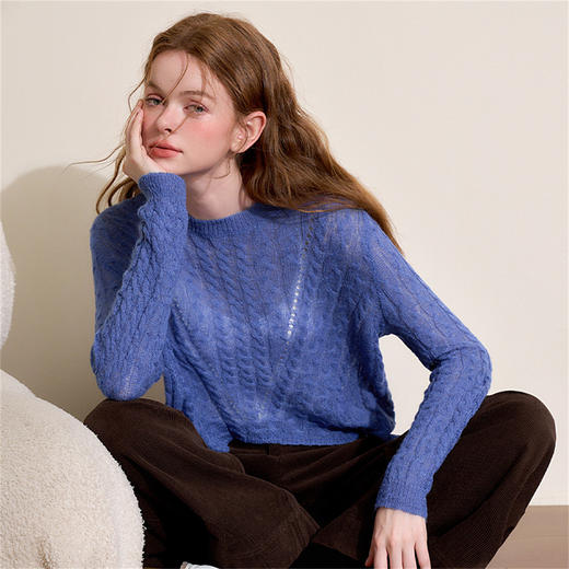 甜美温柔慵懒感长袖圆领针织衫女轻薄短款罩衫毛衣V0042881 商品图2