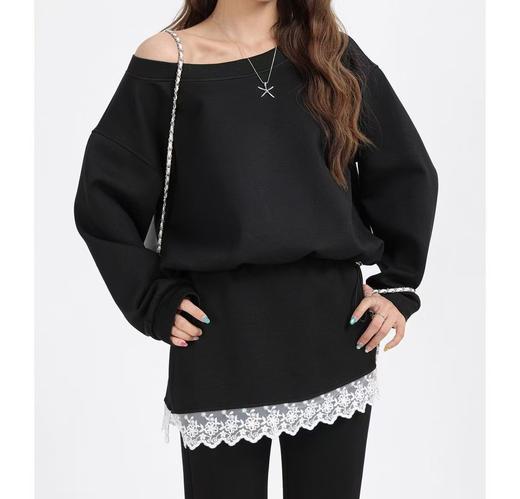 11.11直降到底！！【秋上新】（套装）25003黑色上衣➕蕾丝微喇裤两件套-喜出 商品图2