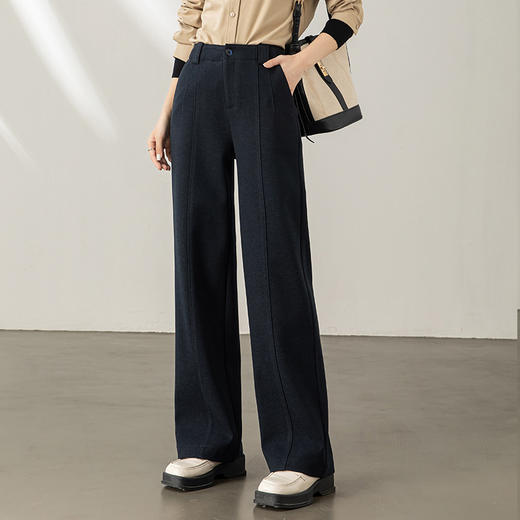 「自」全新升级【铂金会员192/天猫259/差价67】(02815)洛诗琳新款铜氨羊毛直筒裤2025秋冬窄版高腰显瘦通勤阔腿裤 商品图0