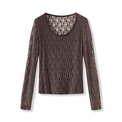 「高货wl」全新升级【铂金会员201/天猫269/差价68】(01213)洛诗琳小蛮腰显瘦打底衫2025秋季气质浮雕蕾丝打底上衣女 商品图4