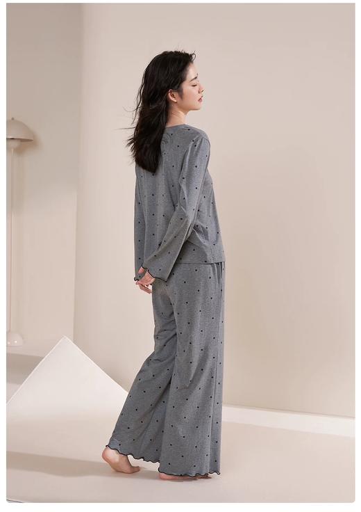（预售7天左右。柔软亲肤，上身完全无束缚，高舒适感家居服套装！）带bra云朵棉波点家居服套装 超柔软睡衣女2025长袖秋冬季简约高级感蕾丝波点家居服套装 商品图5