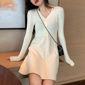 【秋冬新款❗️温柔风V领长袖连衣裙】女时髦桔梗小个子显瘦毛衣打底裙子