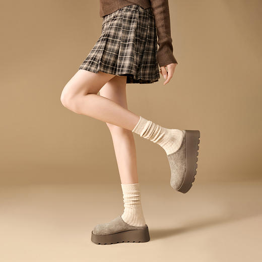 西遇厚底勃肯鞋女新款一脚蹬小个子增高松糕鞋包头半拖鞋V0356303 商品图1