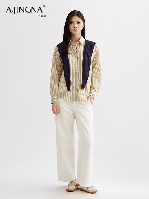 【叠穿王炸】阿菁娜宽松落肩OVERSIZE版型披肩条纹衬衫套装F30Q230011 商品图3