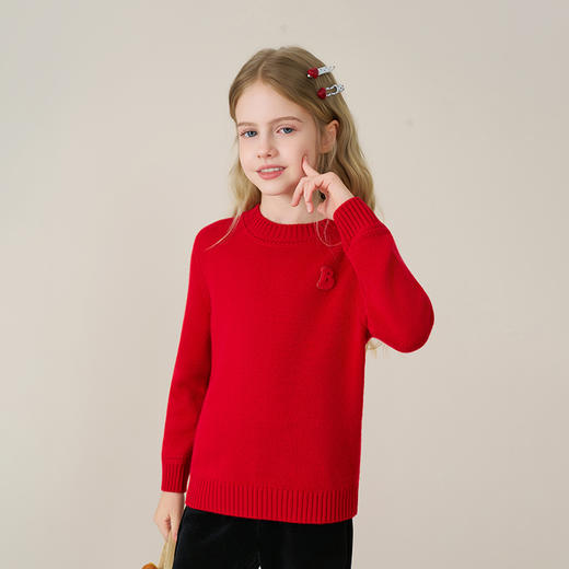 mettekids儿童100%羊绒衫2025秋冬男童中国红新年毛衣女童针织衫 商品图1