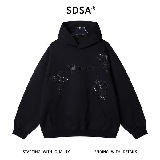 D012SDSA秋冬新款痞帅男装潮牌刺绣字母连帽卫衣十字金属装饰百搭上衣 商品图1