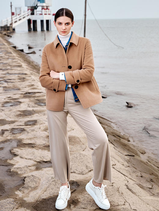 ICB日系秋季通勤宽松羊毛桑蚕丝混纺方领毛呢外套短大衣商场同款 商品图2