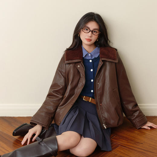 【严选】孟子义诗凡黎仿羊羔毛领蛋白皮衣外套2025秋冬宽松短款轻薄羽绒服7G9380011 商品图0