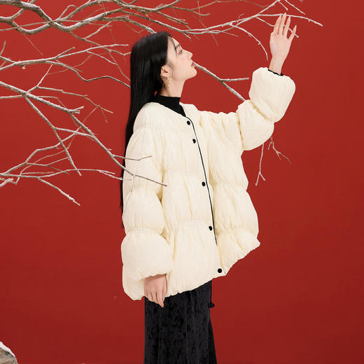 三彩【皎皎如玉】2025冬季新款90白鸭绒羽绒服宽松保暖外套C 商品图2