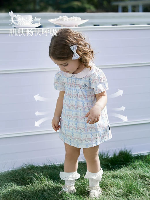 Domiamia 女宝宝梭织短袖圆领包屁衣 假两件夏季薄款连体衣 商品图1