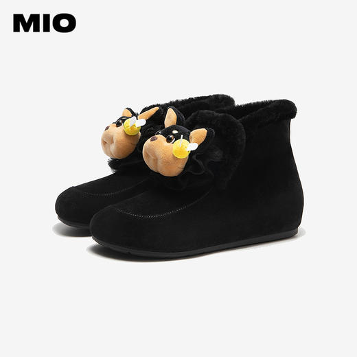 MIO米奥蜜蜂狗雪地靴毛毛加绒黑色保暖短筒可爱女靴M256652915 商品图2
