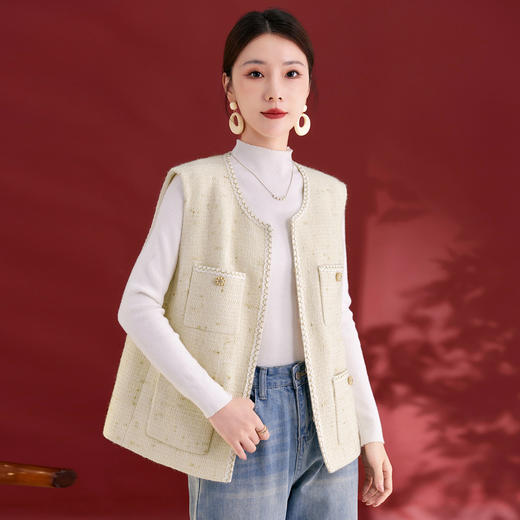 QS小香风针织马甲秋装外套女宽松百搭洋气格子外穿1213 商品图1