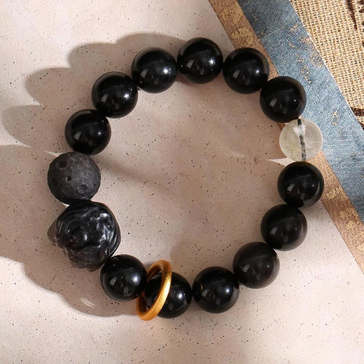 【祈愿吉品】瑞狮黑曜石发晶手链 商品图2