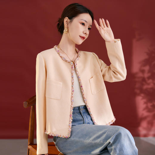 QS秋冬新款羊毛小香风外套气质短款圆领宽松型上衣女1991 商品图1