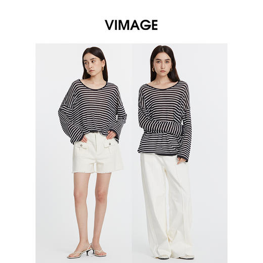VIMAGE纬漫纪百搭慵懒风空调罩衫薄款宽松针织衫T恤2025春季新款V2301927 商品图0