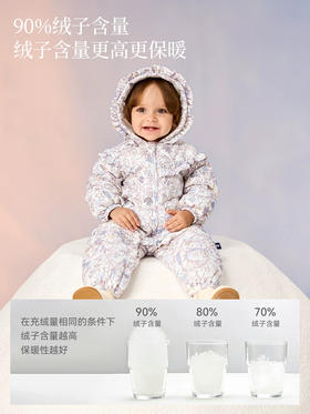 Domiamia 男女宝宝羽绒花边连帽连体衣 婴幼儿白鹅绒秋冬超轻羽绒连体衣