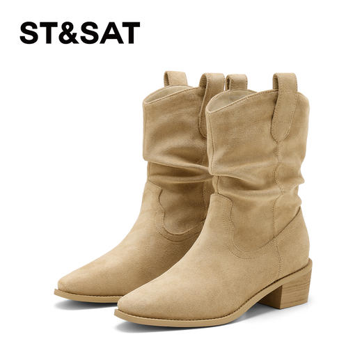 星期六尖头复古美拉德中筒堆堆靴SSD4116CEW 商品图7