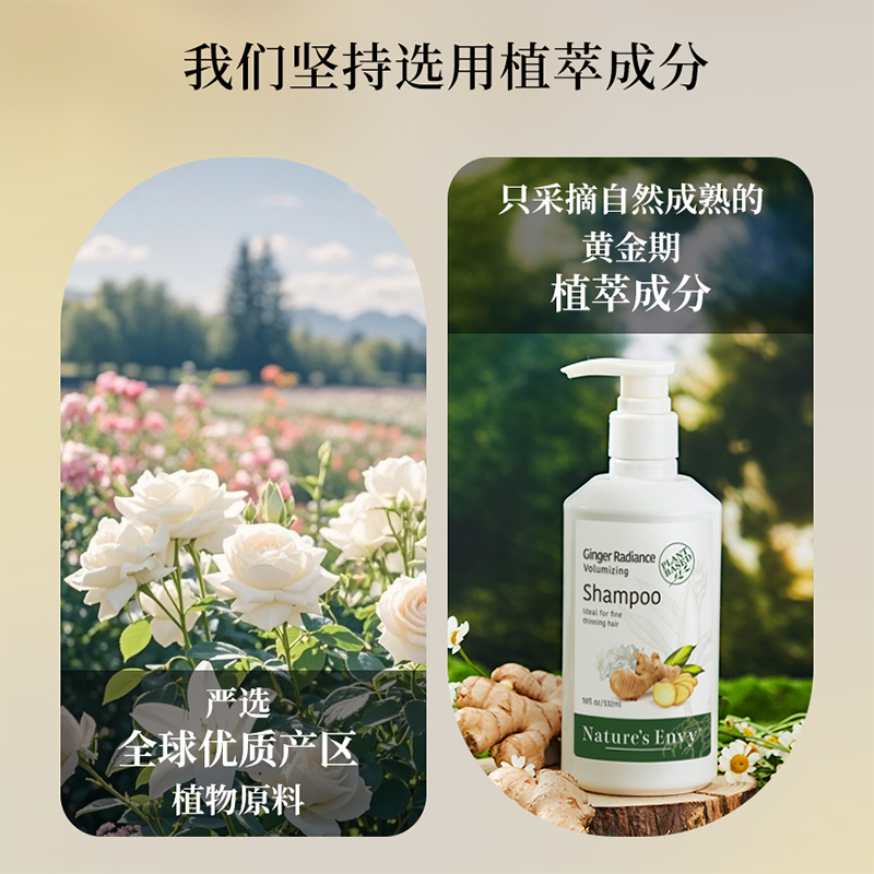 美国天然之扉野生姜无硅油洗发水l蓬松控油草本柔顺洗发水沐浴露532m