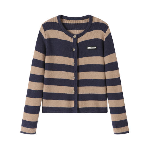 2025春秋新款条纹针织衫开衫女小香风圆领毛衣外套长袖二八月外搭 商品图4