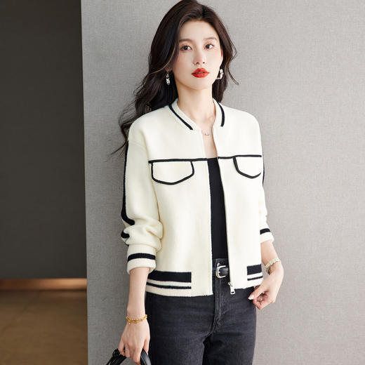 SCXFY3075 小香风短款外套女士2025新款棒球服休闲夹克仿水貂绒开衫春秋上衣 商品图2