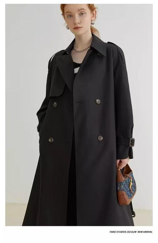 【秋上新】软料挺括有骨感风衣！！90100英伦风双排扣设计感长款风衣外套-喜出 商品图4