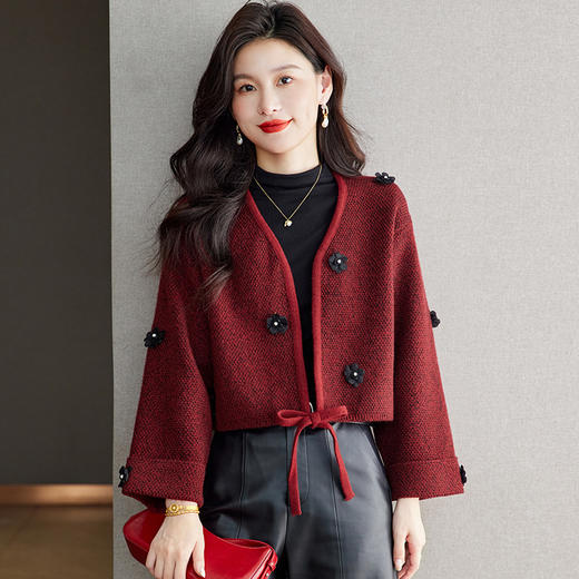 早秋v领针织开衫外套，慵懒短款小香风毛衣披肩外搭CC-22-2729 商品图2