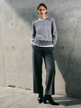 ICB日系春季通勤宽松马海毛羊毛混纺圆领套头毛衣编织衫商场同款