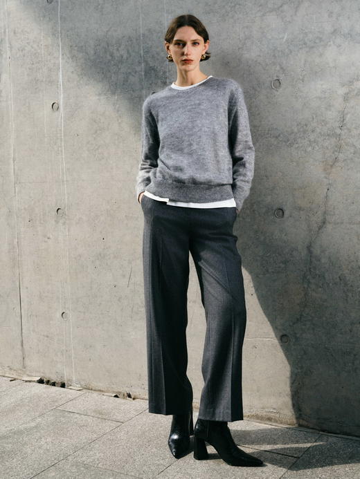 ICB日系春季通勤宽松马海毛羊毛混纺圆领套头毛衣编织衫商场同款 商品图0