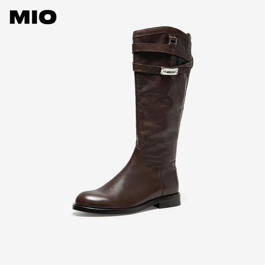 MIO米奥骑士靴圆头粗跟增高美拉德纯色褶皱拉链女靴M255868992 商品图1
