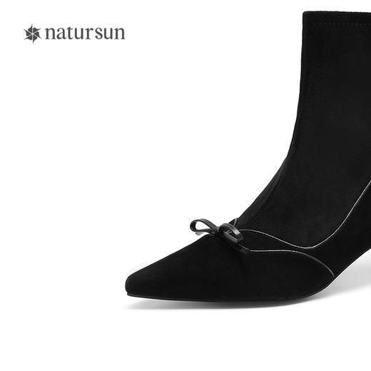 natursun法式弹力靴冬新款女细跟气质尖头瘦瘦靴黑色复古短靴N25558633 商品图3