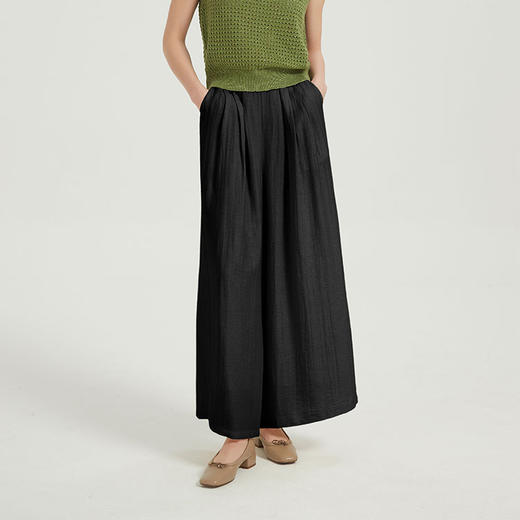 【2件9折】【Petit Bari】(多色)轻盈皱感肌理阔腿裤山本裤纯色极简风 商品图0