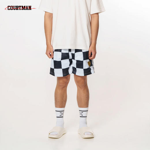 COURTMAN野球帝黑白格美式篮球短裤透气训练跑步健身运动短裤网眼 商品图4