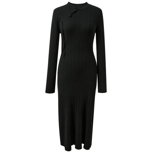 三彩【墨花月白】2025冬季新款立领修身长袖针织连衣裙长裙C 商品图4